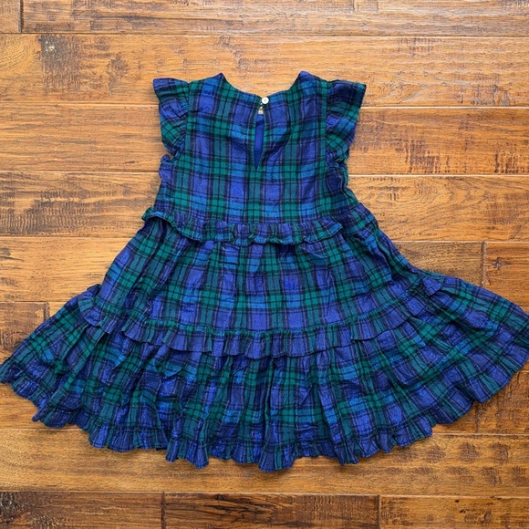 Crewcuts girls’ ruffle trim dress in shimmer blue and green plaid, size 5 - Picture 8 of 9